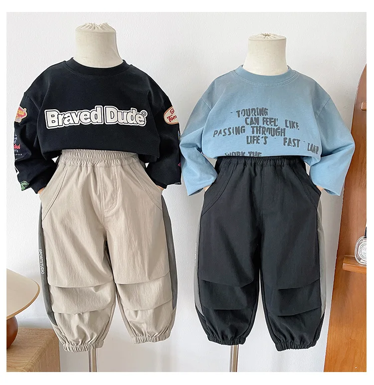 

Детская одежда, детские длинные брюки, универсальные спортивные стильные лоскутные повседневные стильные свободные и удобные осенние длинные брюки