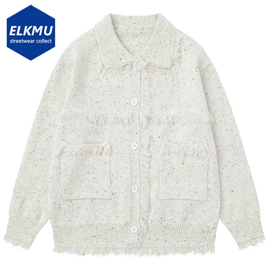 

Tassel Sweaters Men Knit Cardigan Black White Loose Sweaters Streetwear Harajuku Oversized Sweaters Y2K