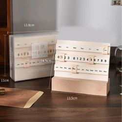 DIY Moving Wooden Block Calendar Desktop Ornaments Slider Perpetual Calendar for Office Coffee Shops Desk Desktop Restaurants