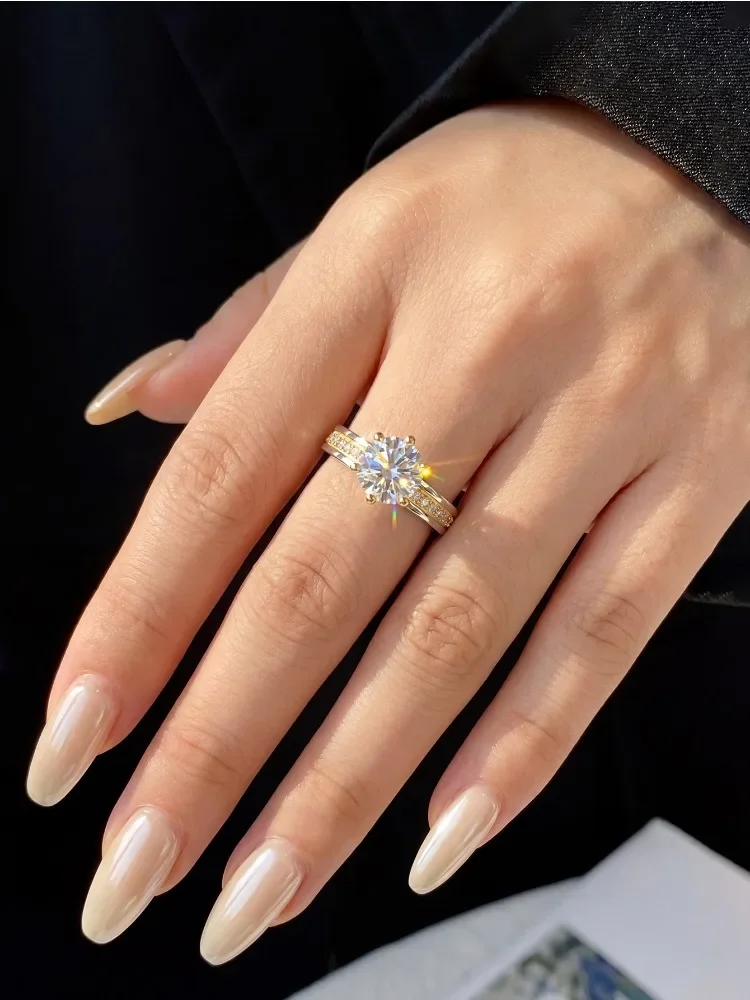 Brillante, exquisite 2CT Moissanit-Diamant-Eheringe für Frauen, 925er Sterlingsilber, Verlobungs- und Hochzeitsschmuck. – Detail 2