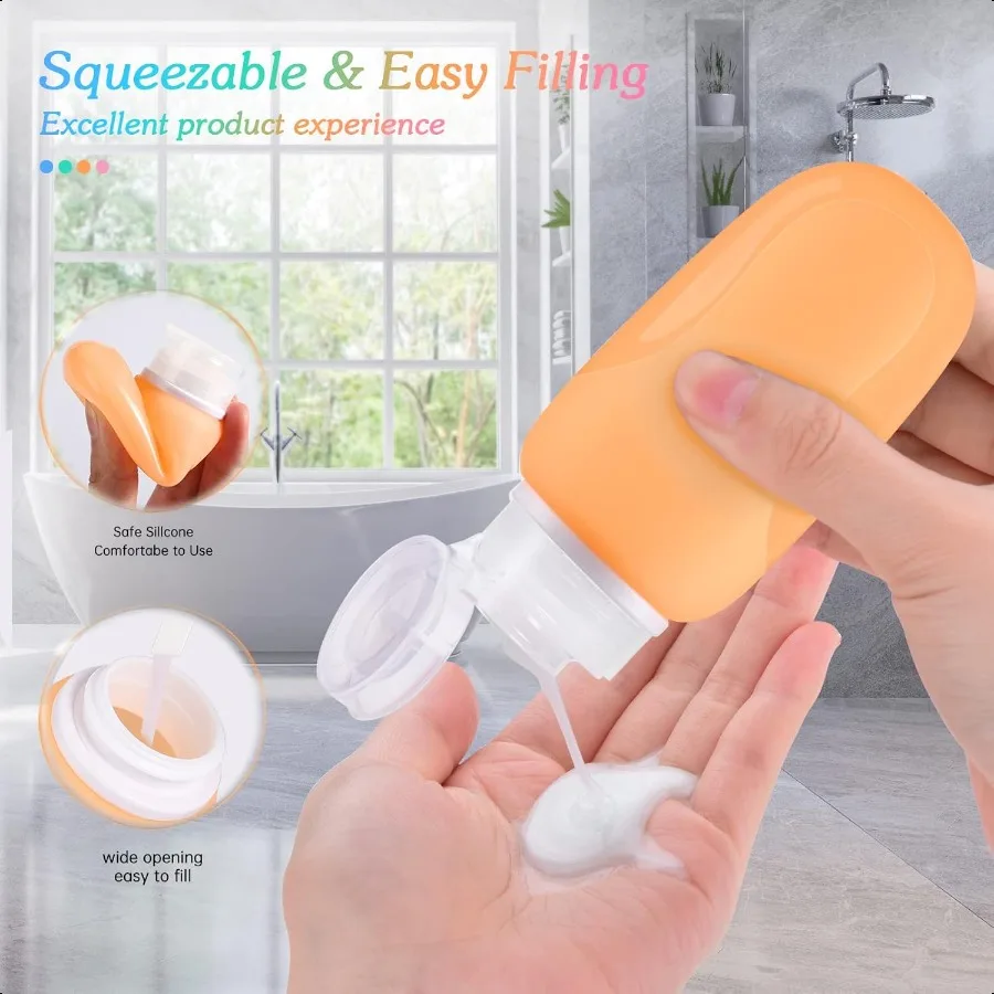 Reiseflaschen-Set für Toilettenartikel, TSA-zugelassene Behälter in Reisegröße, BPA-frei, auslaufsicher, nachfüllbar, flüssiges Silikon, zusammendrückbar