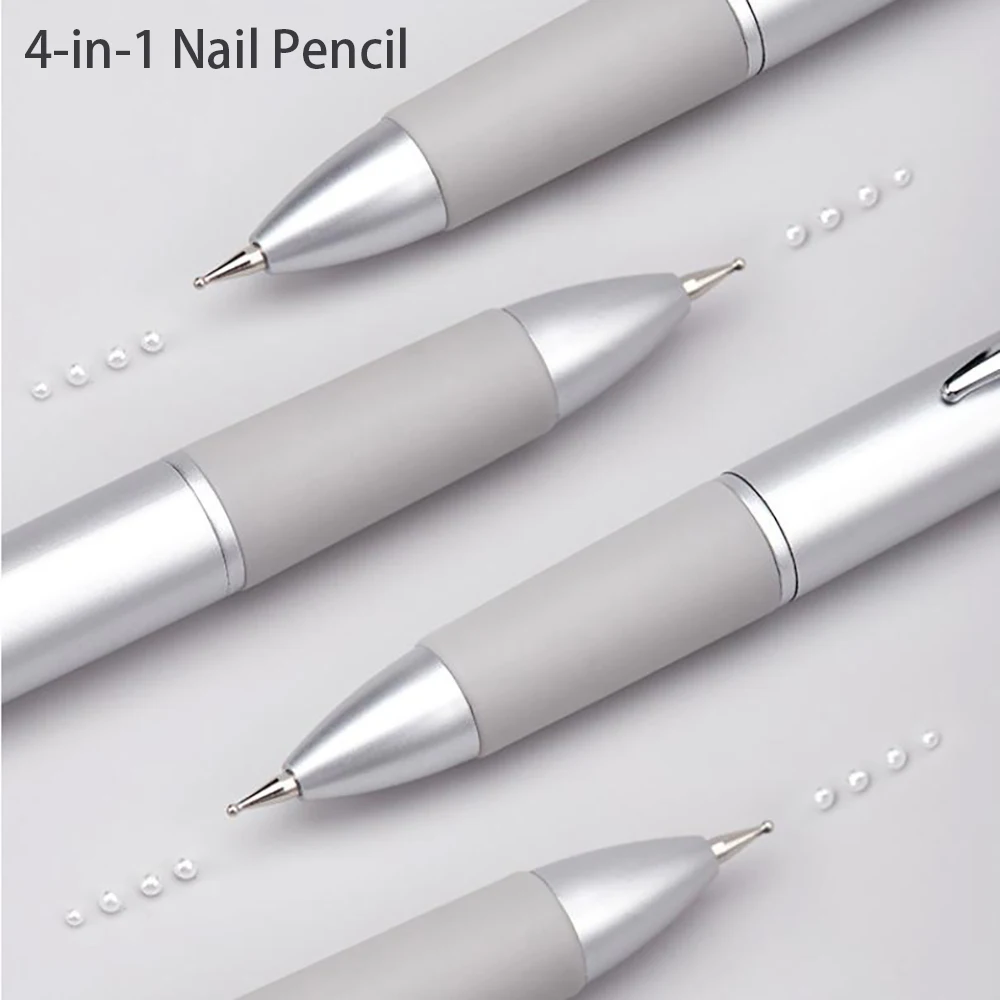 Stylo à points pour ongles 4 en 1, outil multifonctionnel, 4 pointes interchangeables pour des designs précises de Nail Art, bricolage de Salon professionnel, 1 pièce