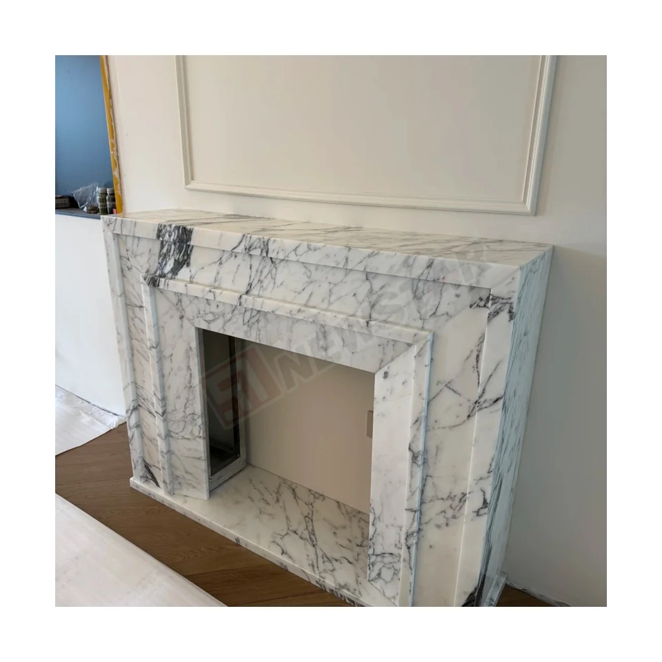 2026 Newstar Indoor Customized Natural Stone Simple Style Indoor Marble Fireplace Surround Calacatta Viola Marble Fireplace Mant