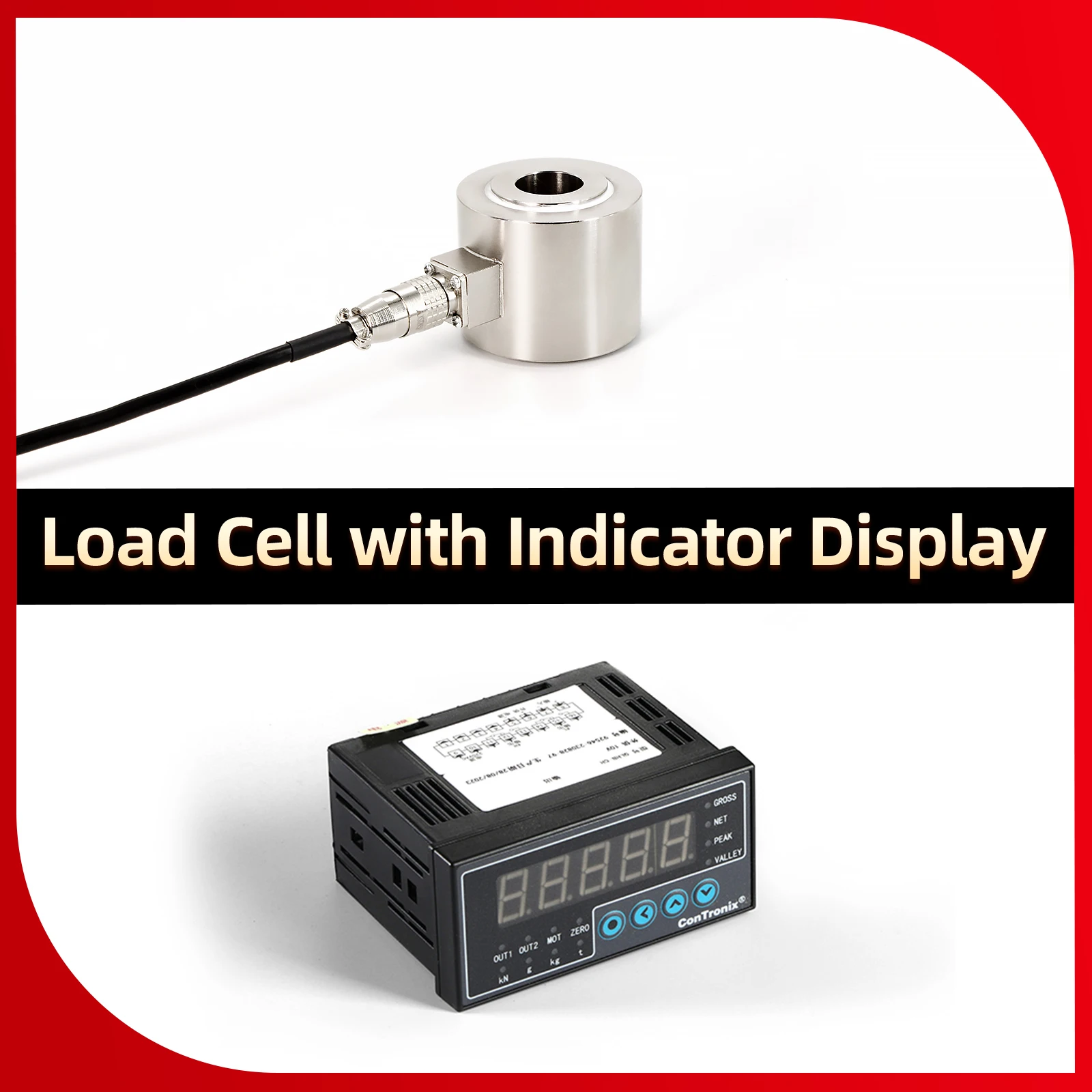 

Through Shaft Load Cell Sensor+Indicator Display,Through-Hole Force,Test Tension and Compression Force,Peak/Valley Lock