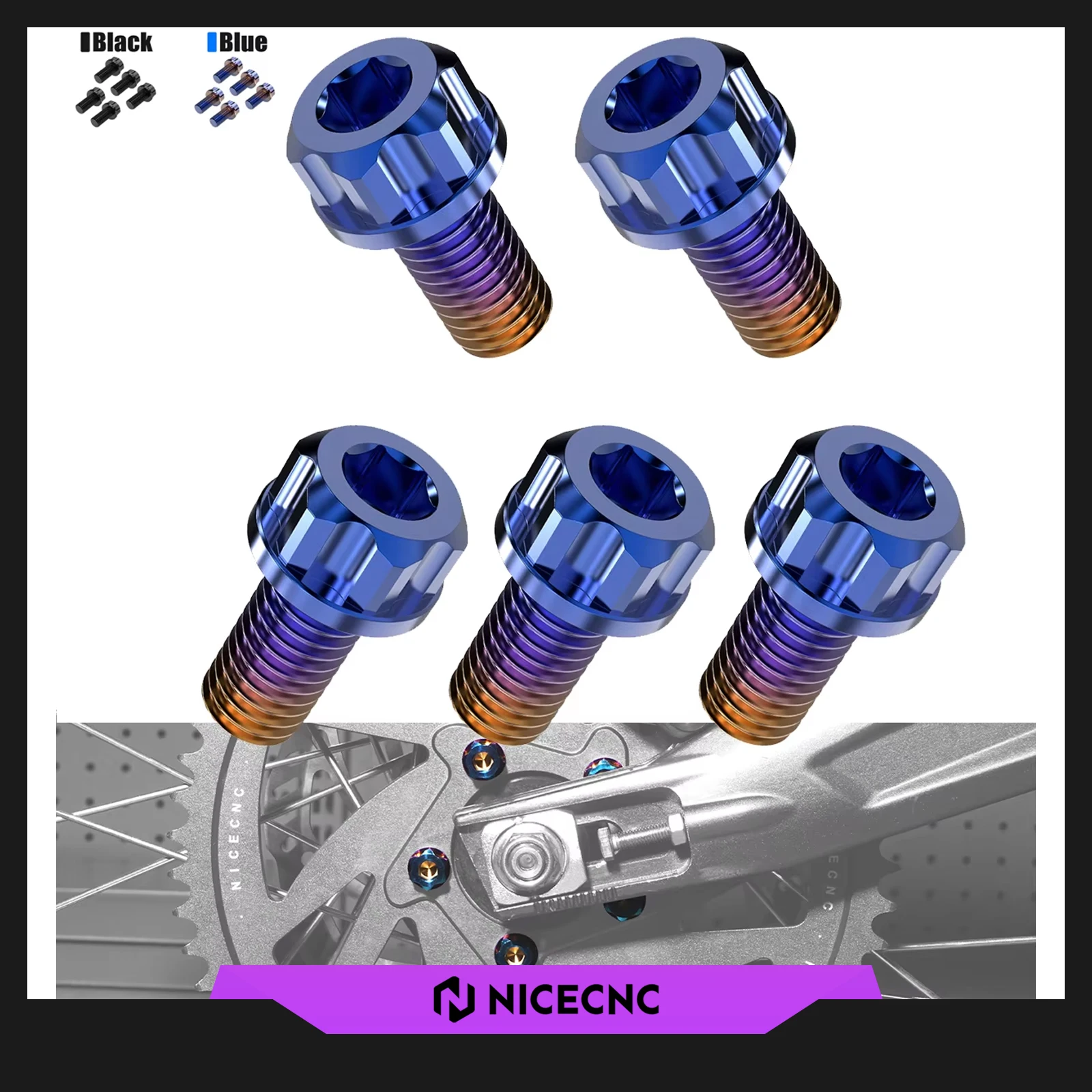 

For Surron Electric Bike Rear Sprocket M8 Bluing Bolts Kit Titanium For 2025 2024 Surron Light Bee X S L1E Surron Light Bee Part