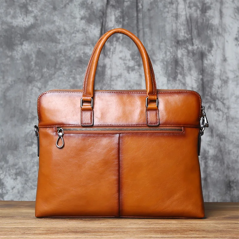 Nzpj Vintage Echt leder Herren Aktentasche natürliche Rindsleder horizontale Handtasche Business Umhängetasche lässige Computer tasche – Detail 6
