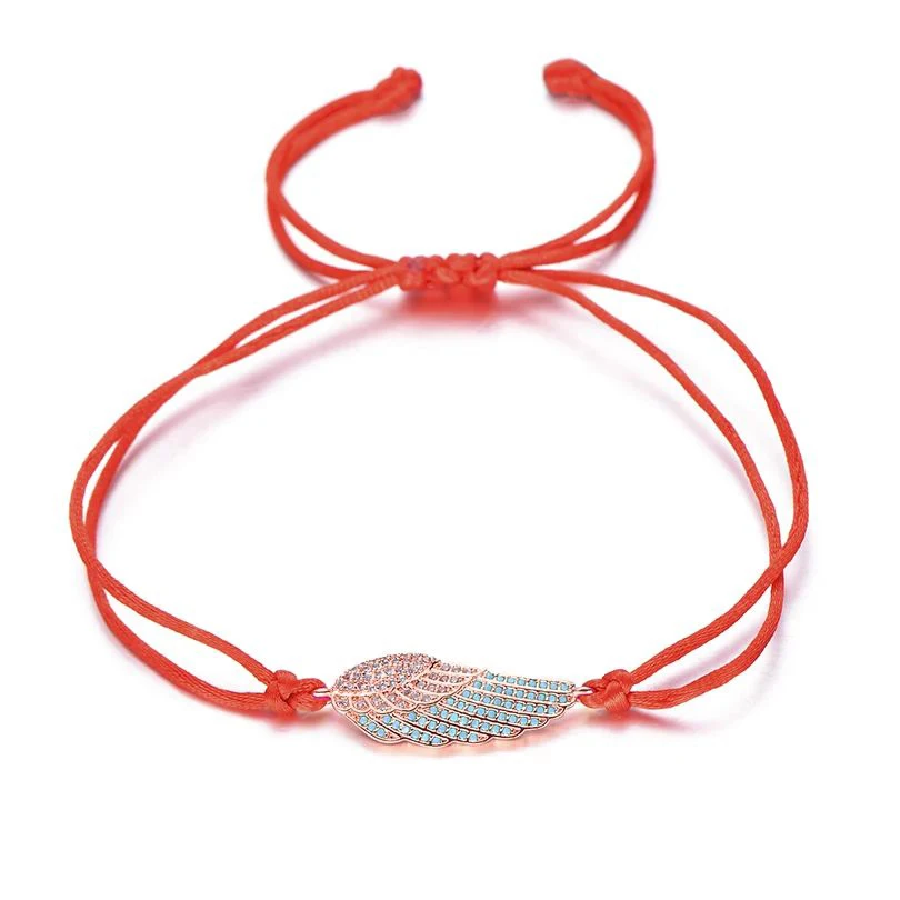 AAA Cubic Zirconia Wing Of Angel Charm Bracelet Women 2024 New Fashhion CZ Stones Red String Handmade Lucky Trendy Jewelry Gift