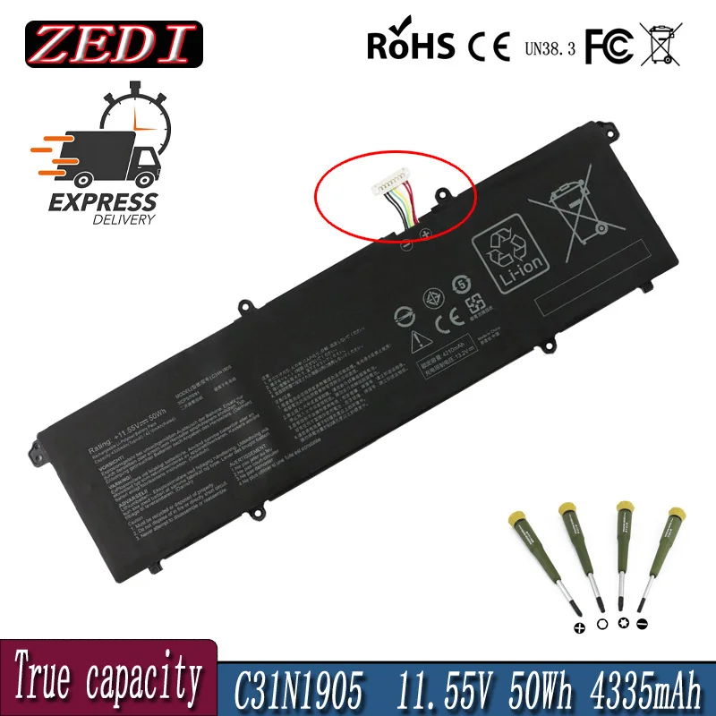 ZEDI C31N1905 new Laptop Battery for ASUS K533F S433FL S521FA S533FL V533F For VivoBook S14 S433FA-AM035T 11.55V 50Wh 4335mAh