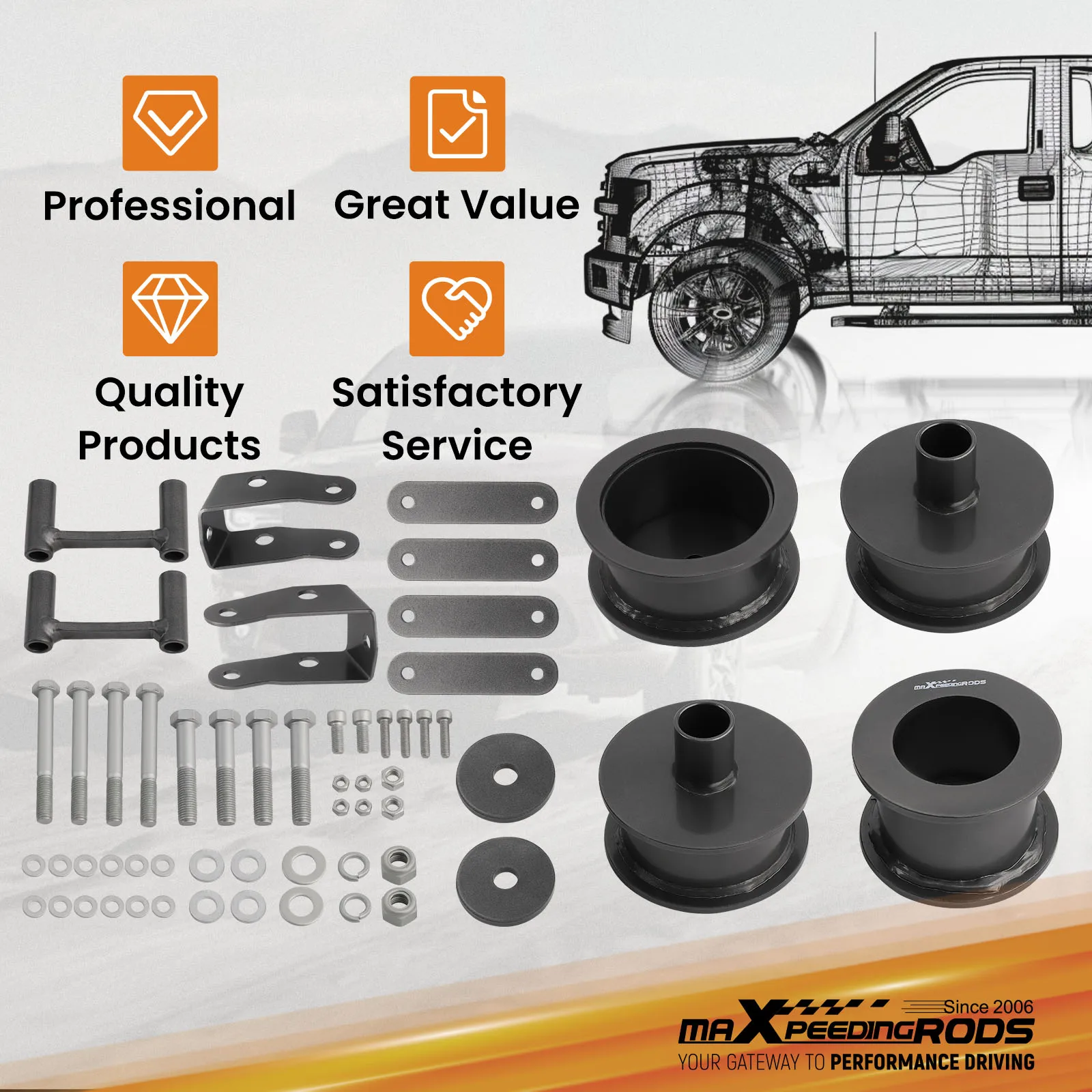 

3inch Front & Rear Full Lift Kit & Shock Extenders For Jeep Wrangler JK 07-2018