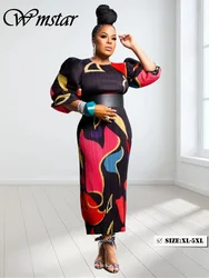 Plus Size Dresses for Women Elegant Puff Sleeve Print Loose Sexy  Long Sleeve Fall Clothes Maxi Dress Wholesale Dropshipping