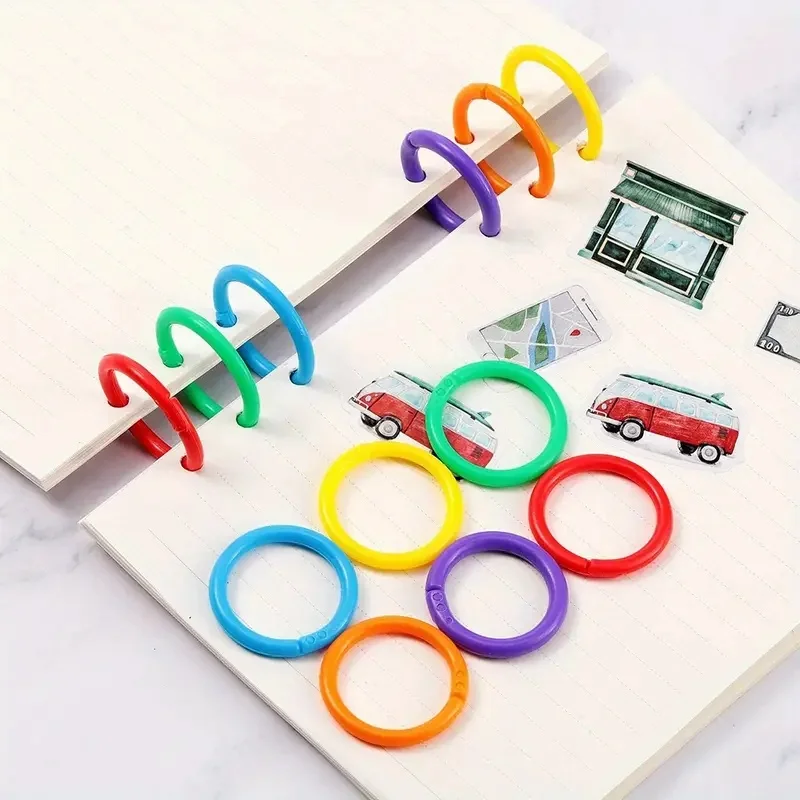 48-Pack 15mm Colorful Plastic Loose Leaf Rings for DIY Albums, Document Binding & Office Organization