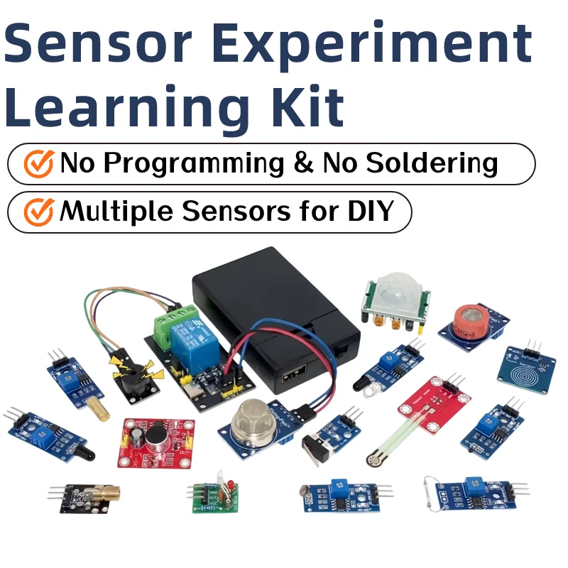 STEM Electronic Sensor Experiment Kit, Plug And Play No Coding, DIY Alarm & Auto Detection Project Kit For Student Learning