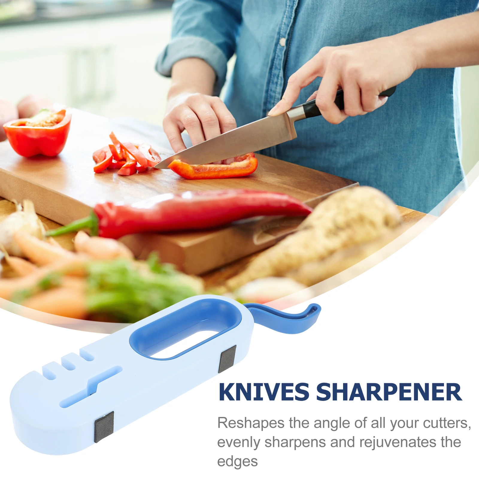 

Knife Sharpener 4in1 Anti Slip Kitchen Tool Blue Manual Sharpening Scissors Blades Reshape Angle Evenly Compact Easy