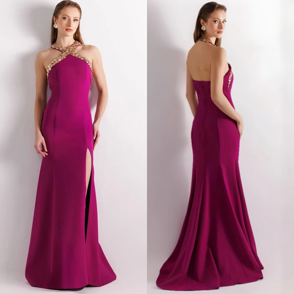 

Customized Evening Dress Glitter Applique Halter Mermaid Long Dresses Bespoke Occasion Charming Elegant Party Gown