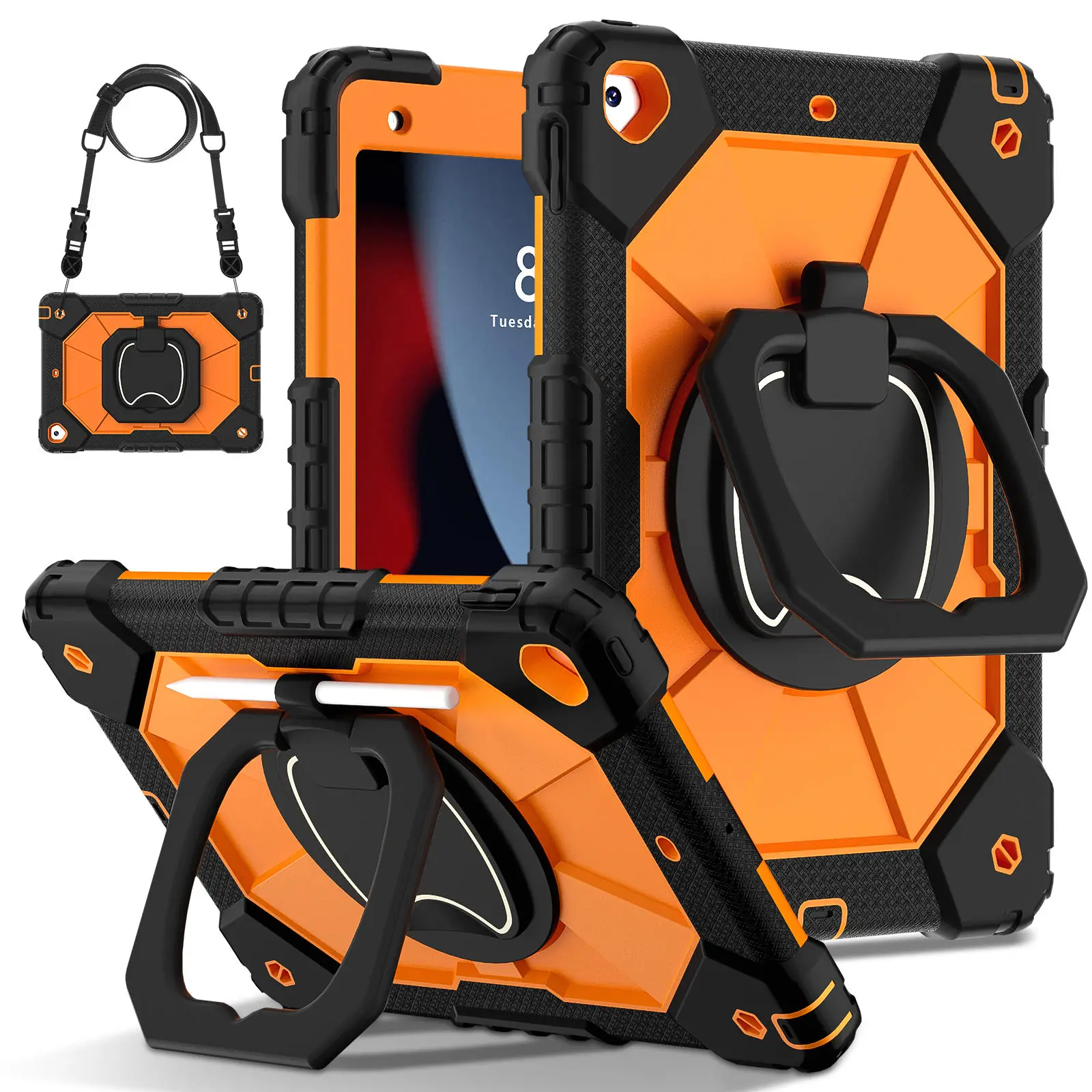 for iPad 5th/6th/7th/8th/9th/10th 2022 Air 4/5 Pro 11 Pro 9.7 Case with Pencil Holder with 360 Rotating Foldable Stand Cover