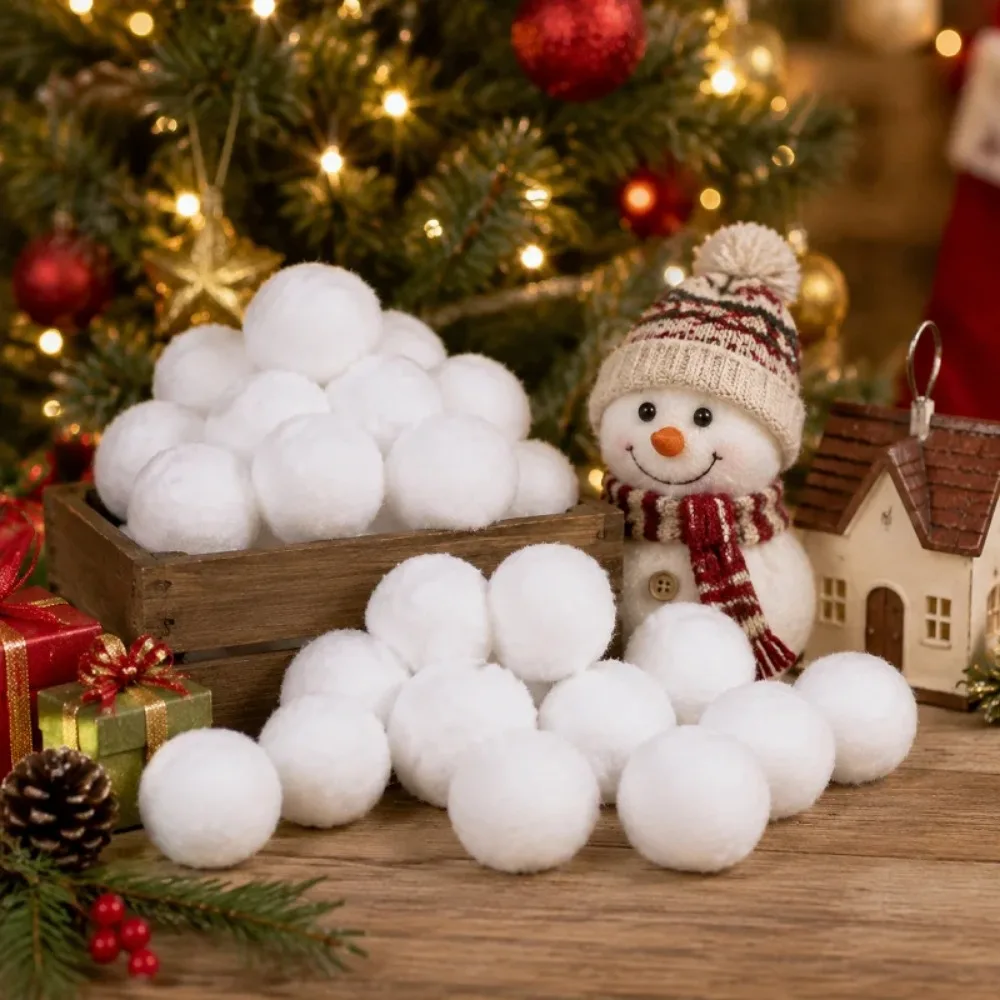 50-200 Piezas de Bolas de Nieve Artificiales de Felpa, Adornos de Bolas de Nieve Blancas con Pompones para Decoración de Árboles de Navidad y Fiestas de Invierno