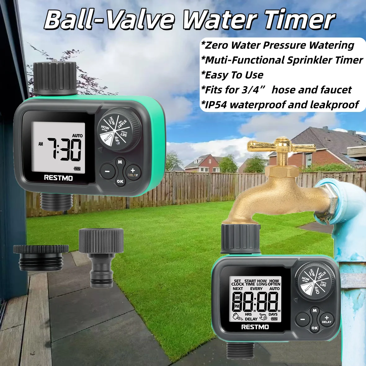 

Automatic/Manual Low Water Pressure Water Timer Ball Valve Sprinkler Timer for Garden Hose Outdoor Faucet Lawn Watering System