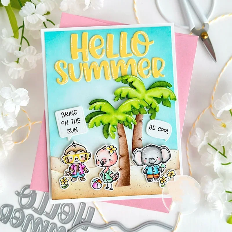 2024 New Tropical Beach Jungle Littles Metal Cutting Dies Clear Stamps DIY Scrapbook Diary Decoration Cut Template Make Card