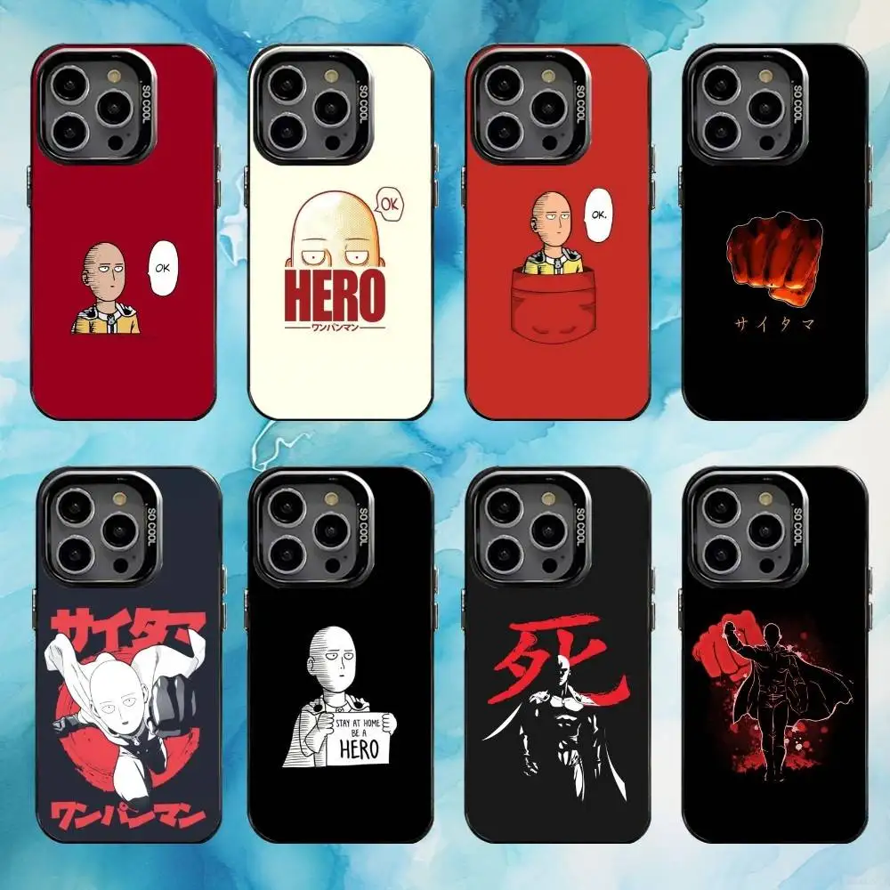 

One P-Punch Man S-Saitama Phone Case For iPhone17,16,15,14,13,12,11 Plus,Pro Max Black Candy silver phone case