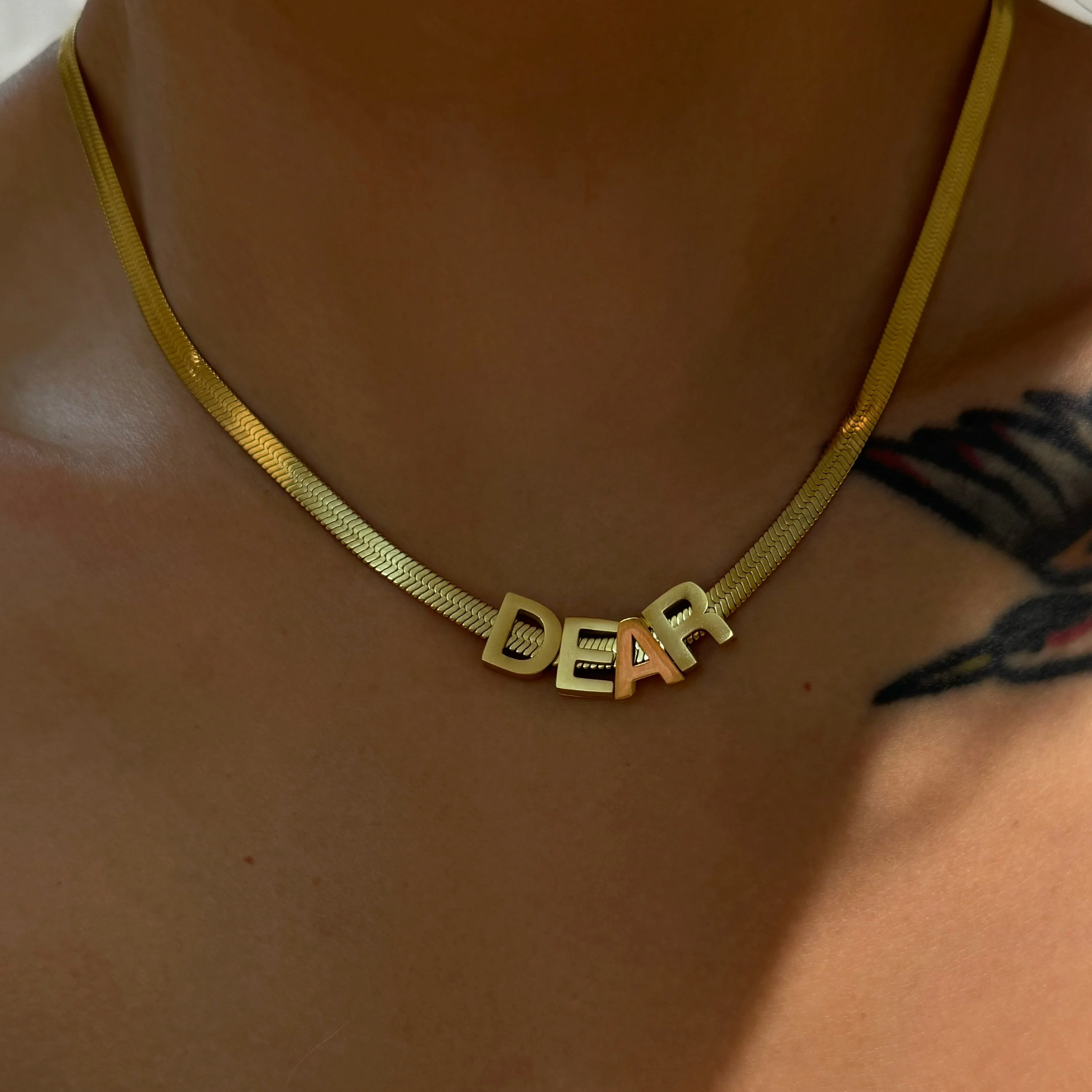 DASEIN Stainless Steel Vintage Diy Letter Pendant Necklace 18k Gold Plated Tarnish Free Custom Jewelry for Valentine's Day