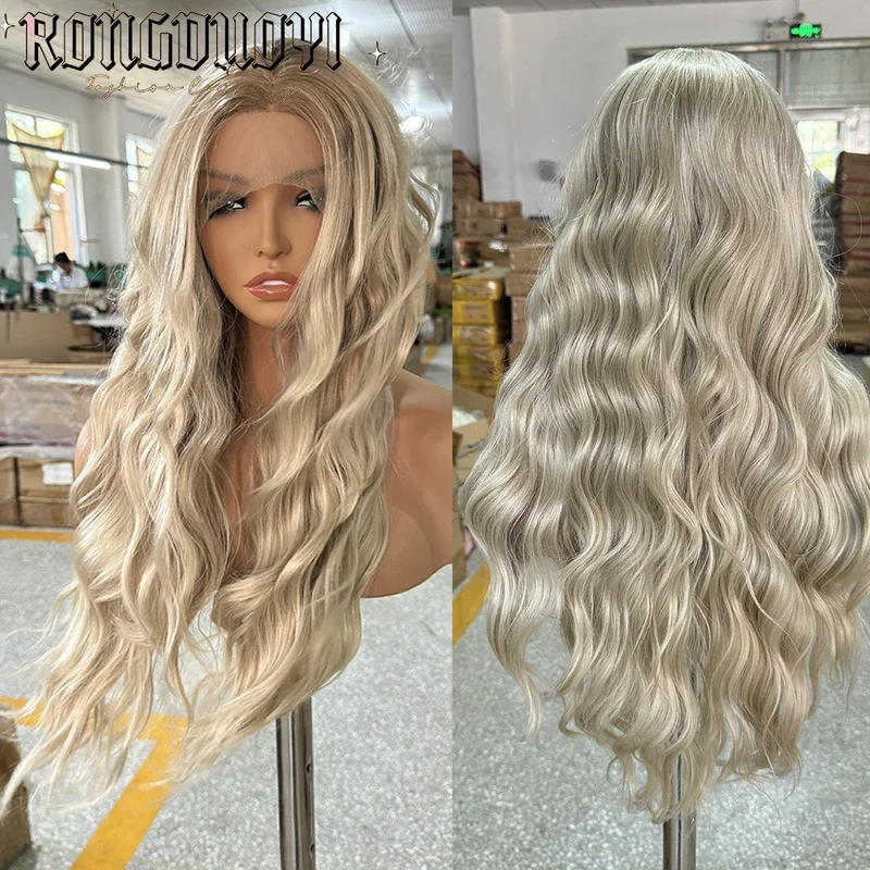 Ombre Brown Blonde Synthetic Lace Frontal Wigs Natural Wave Hair Long Straight Cosplay Wigs For Women Lace Blonde Wig Daily