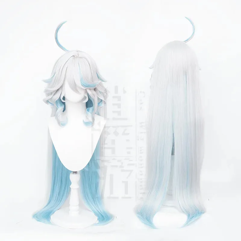 

Новый! Парик Furina Cos, 100 см, синий, серый, двухцветный, термостойкие синтетические волосы, Хэллоуин, вечеринка, косплей, аниме, парики + бесплатная шапочка для парика