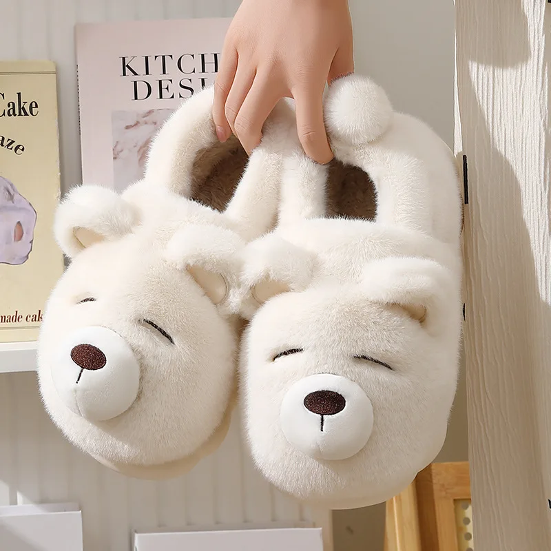 

Winter 2025 Warm Plush Slides Bear Fur Slippers 3D Cartoon Designer Home Bedroom Shoes for Men And Women Fluffy Lovers