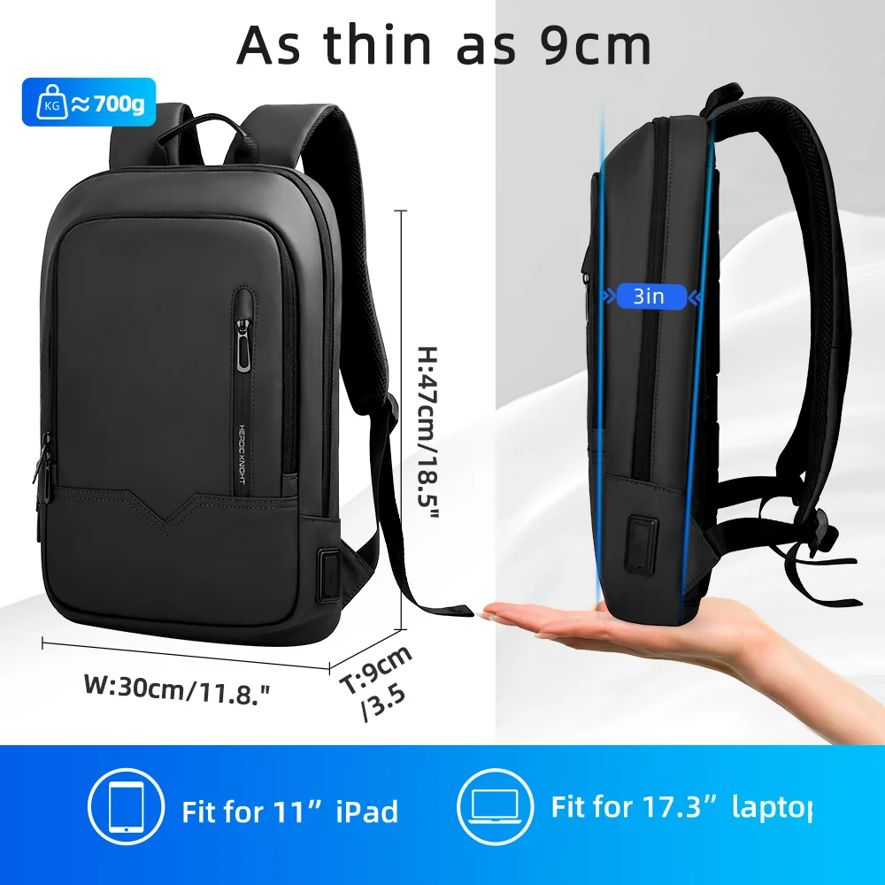 HK Slim Business Backpack for Men 17.3 inch Laptop Bag with USB Port Lightweight School Bag Waterproof Travel Backpacks for Work view 4