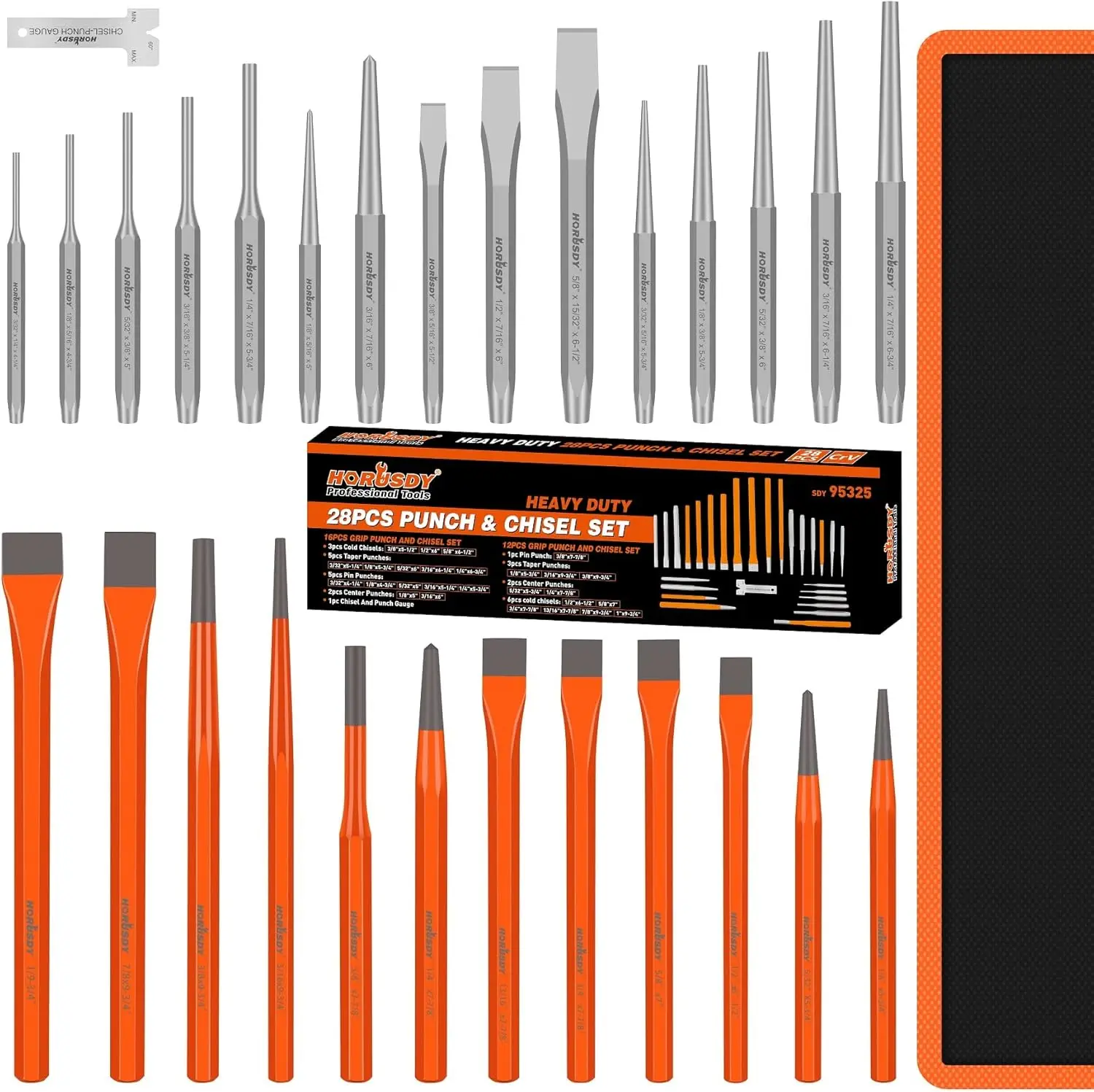 

28-Piece Heavy Duty Punch and Chisel Set with Taper, Cold Chisels, Pin, and Center Punch