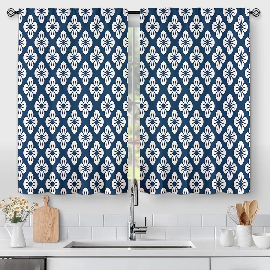 Navy Blue and White Geometric Pattern Curtains for Living Room Bedroom Home Decor Window Treatment