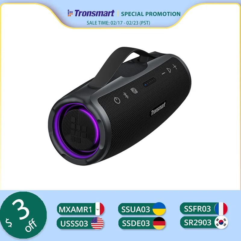 Tronsmart Mirtune S100 Speaker 50W Bluetooth Speaker with IPX7 Waterproof, APP Control, Built-in Powerbank & Retractable Handle