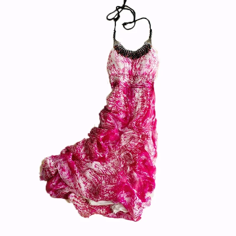 

2024 Beach Maxi Dress Summer Sexy Dresses Women 100% Real Silk Dress Woman Clothes Sleeveless Women's Dresses Vestidos De Mujer
