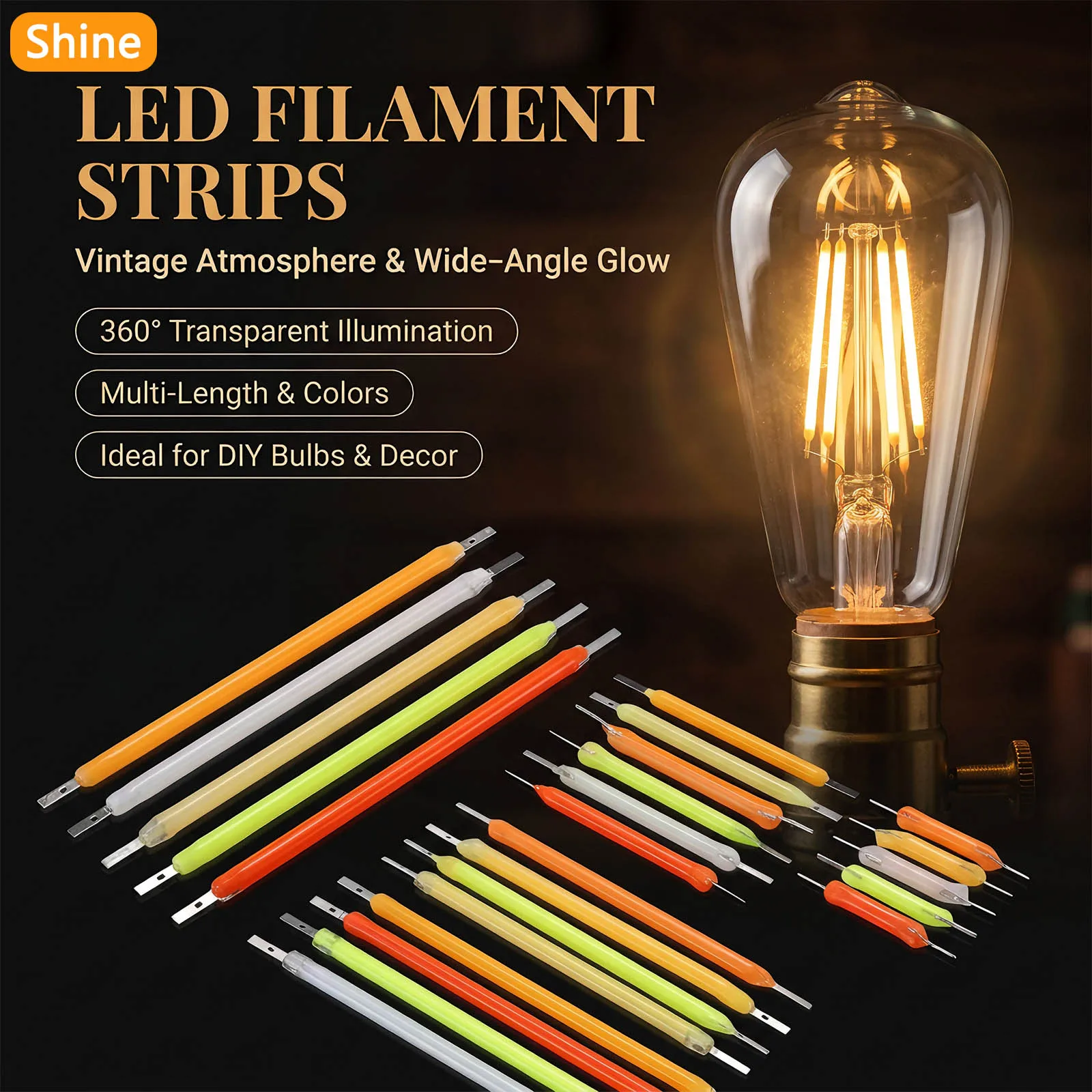 10pcs LED Filament Edison Bulb Lamp 26mm 38mm 54mm 68mm DC3V Incandescent Lamp Diode Accessories Lighting Decoration DIY