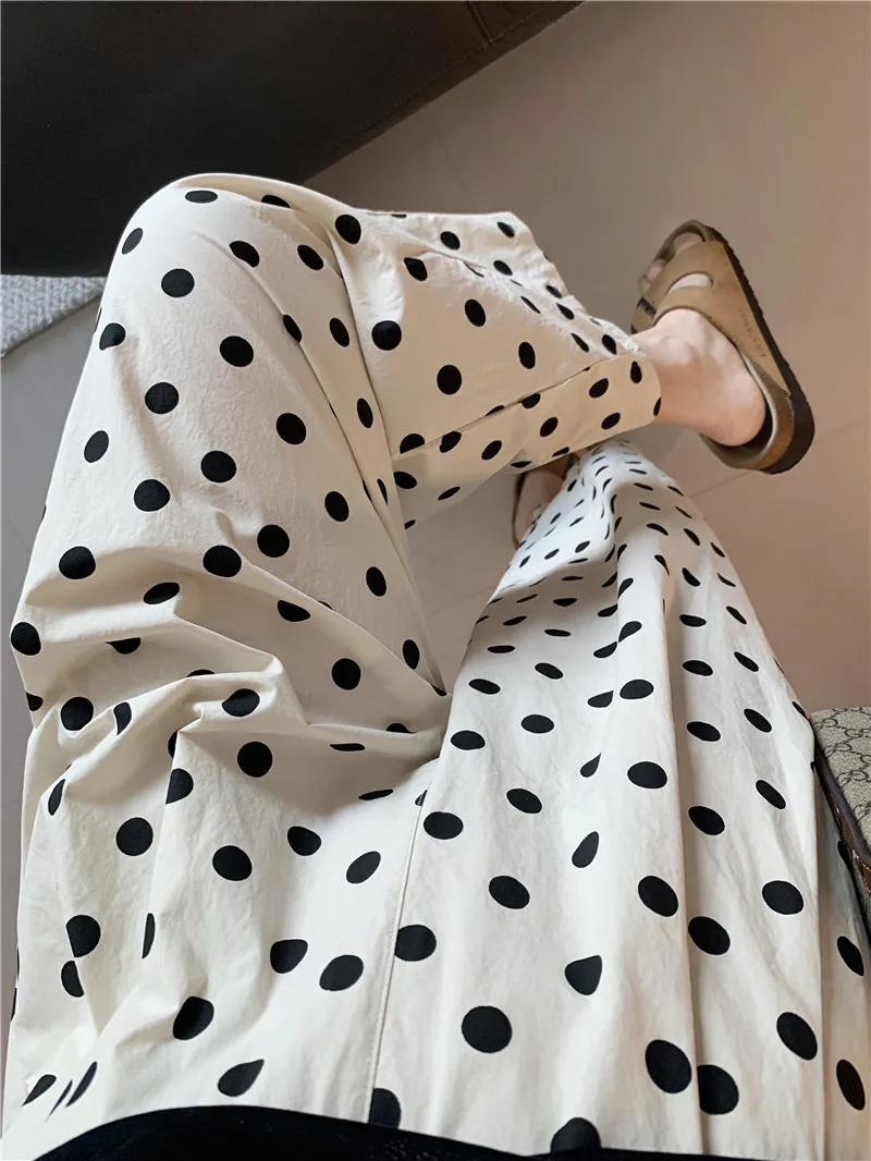 

Корейские брюки-шаровары в горошек для женщин, летние, тонкие, с высокой талией, свободные, повседневные, для работы, в японском стиле, брюки-баллон, длина 7/8...