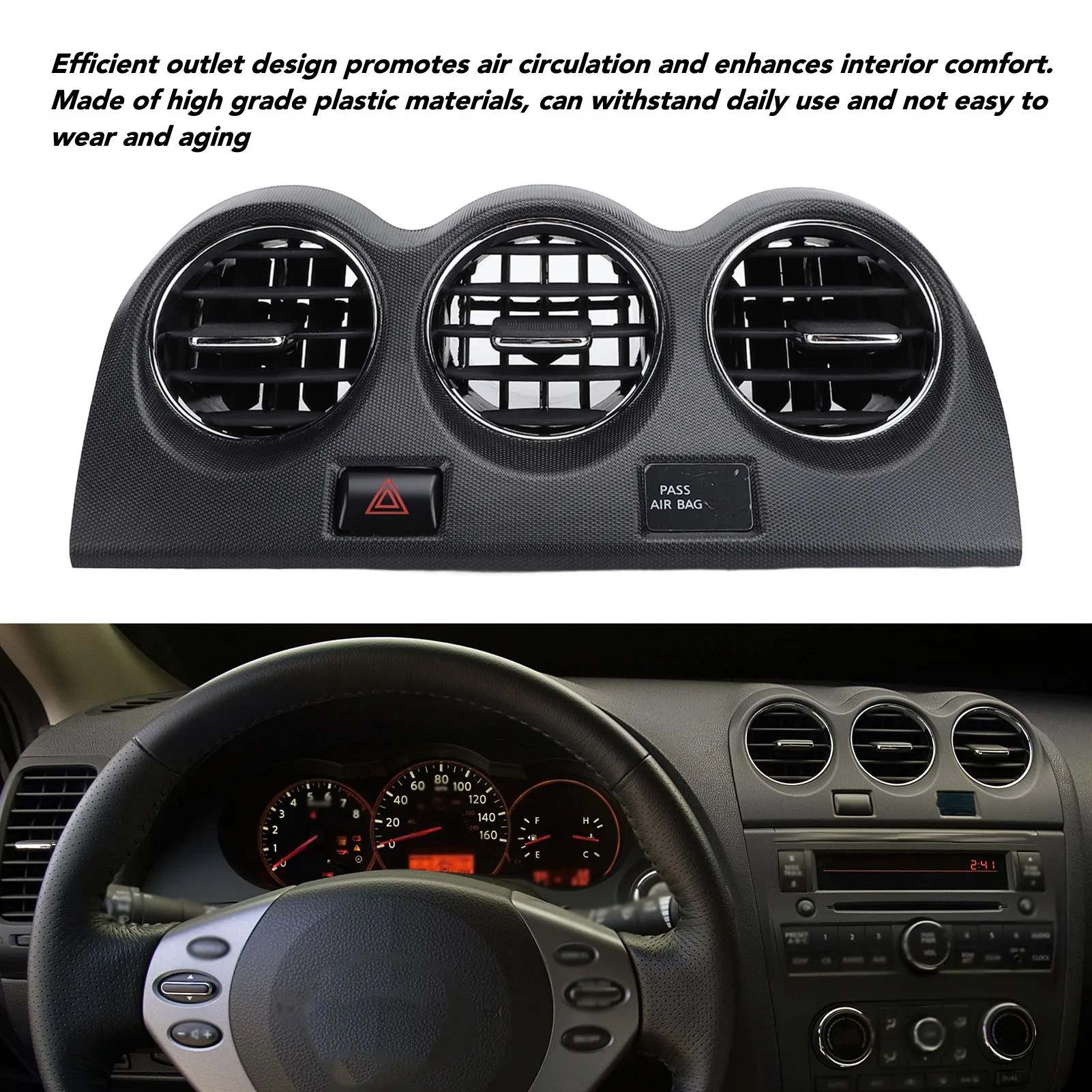 

Center Dash AC Outlet Air Vent Panel with Emergency Switch E771 5111E100 for Altima Fourth Generation 2007 to 2012