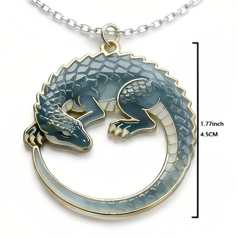 Acrylic Coiled Dragon Pendant Necklace for Unisex, Stainless Steel Chain Fantasy Animal Charm Necklace, Fashion Statement Jewelry for Party Daily Gift