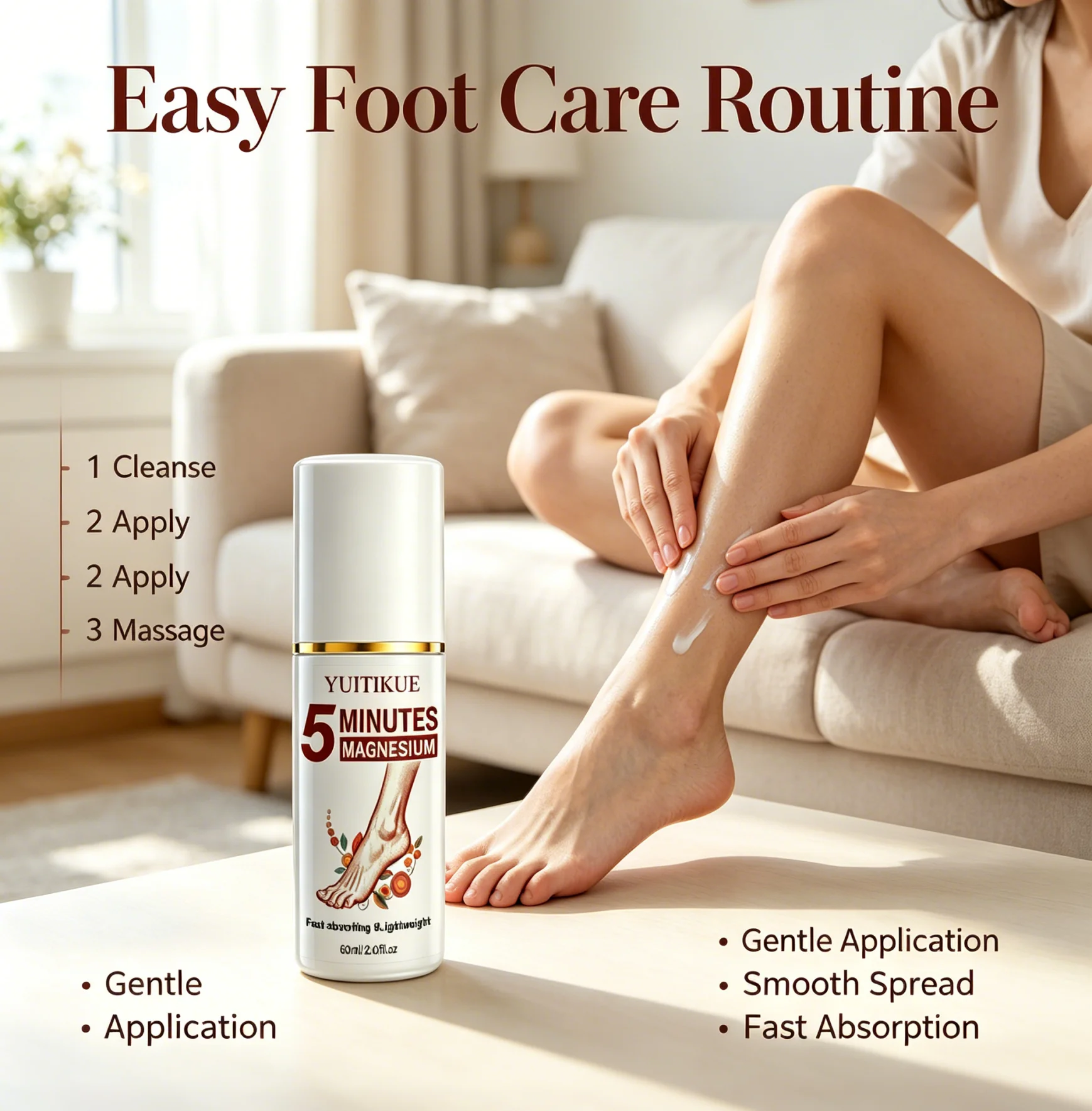 YUITIKUE Magnesium Foot Roll-On Oil 5 Minutes Fast Absorbing Formula Lightweight Portable Foot Relaxing Massage Oil 60ml