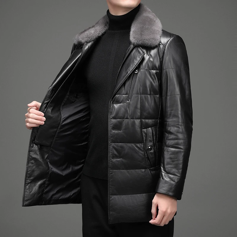 2024- New Men\'s Business British Fashion British Style Casual Fashion Sheepskin Down Jacket Mink Collar Jacket Leather Jacket