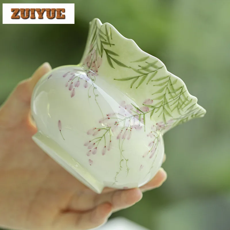 385ml Hand-painted Wisteria Flower Jianshui White Porcelain Tea Wash Tea Residue Bucket Household Chaxi Tea Ceremony Ornaments