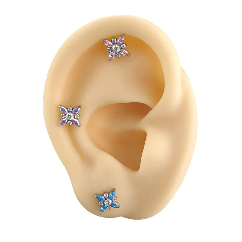 ASTM F136 Titan Kreuz Eisblumen Lippenpiercing Ringe 16G Zirkonia Labret Helix Tragus Knorpel Nasenpiercing Schmuck – Detail 4