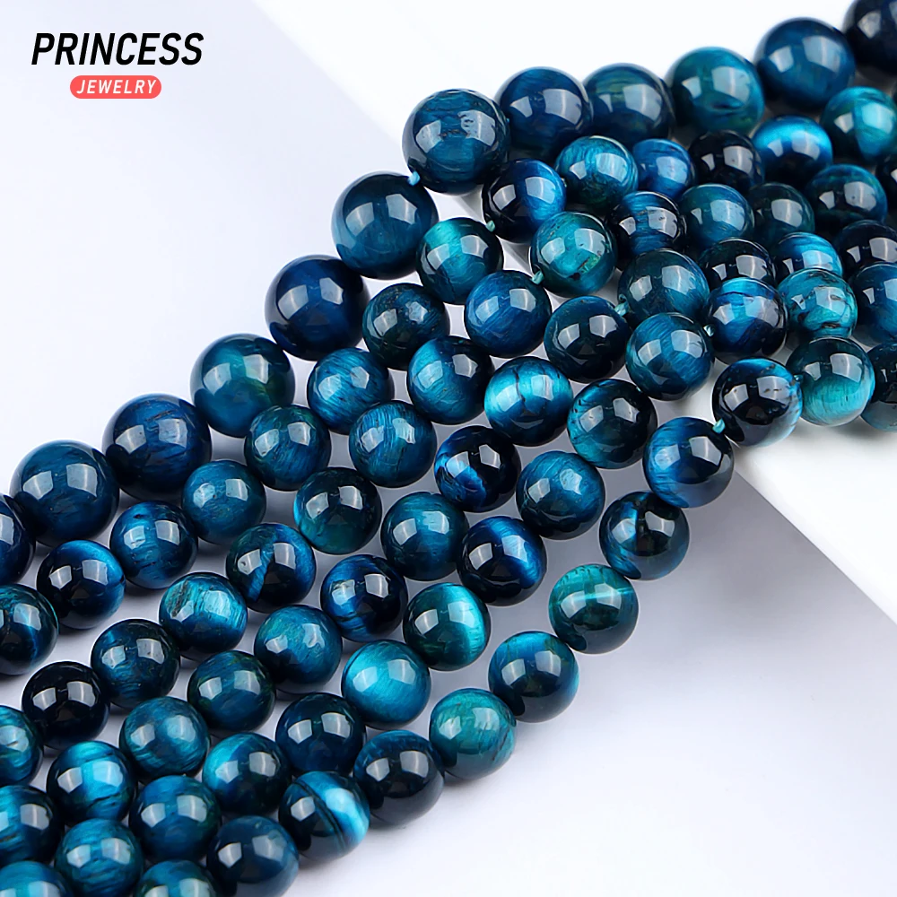 A++ Natural Sea Blue Tiger Eye Stone Loose Beads for Jewelry Making Bracelet Necklace Stone Beads DIY Accessories 4 6 8 10 12mm