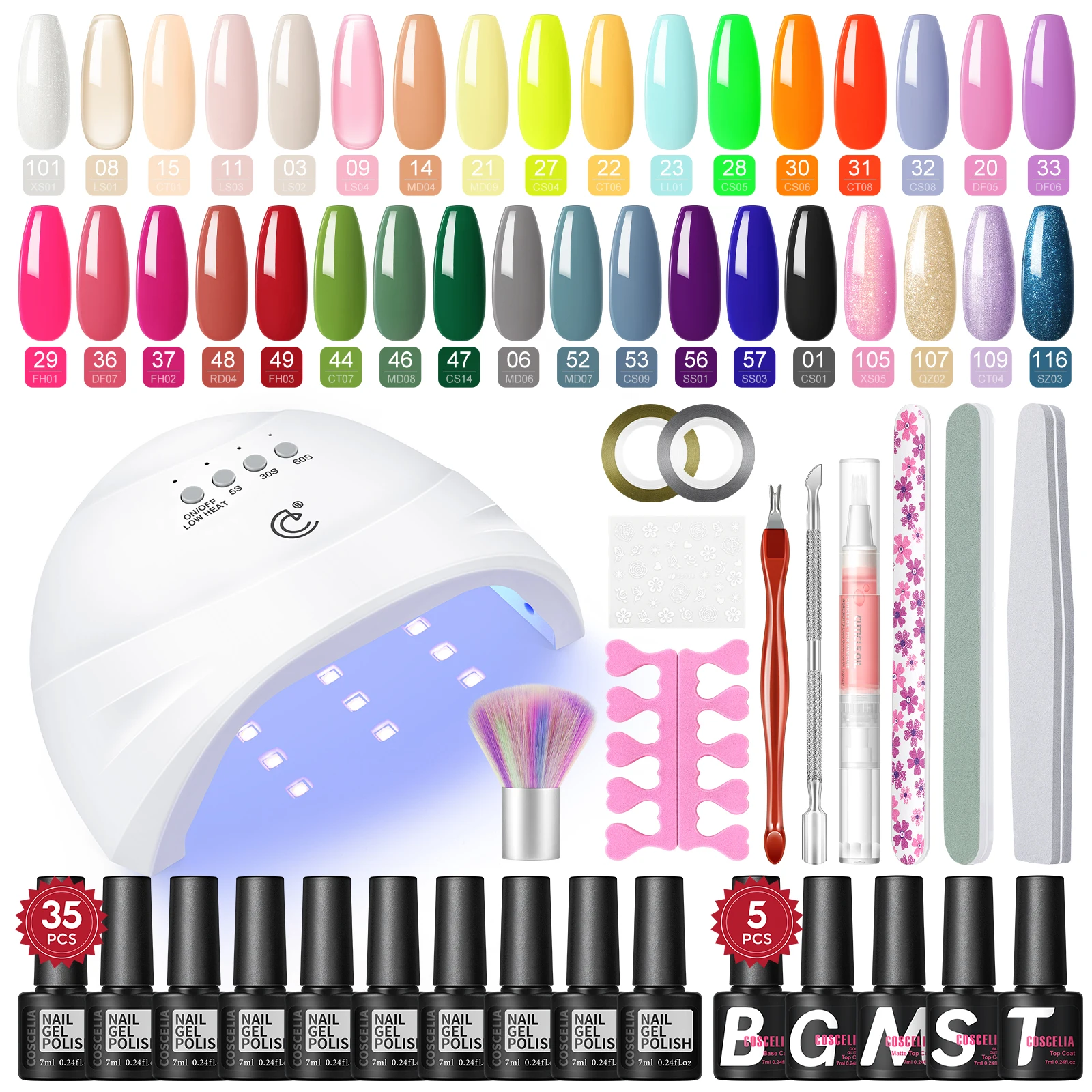 COSCELIA Gel Nail Polish Kit 35PCS Nail Gel Polish with U V LED Nail Lamp Machine Base Top Coat Nail Art Tools Manicure Kit