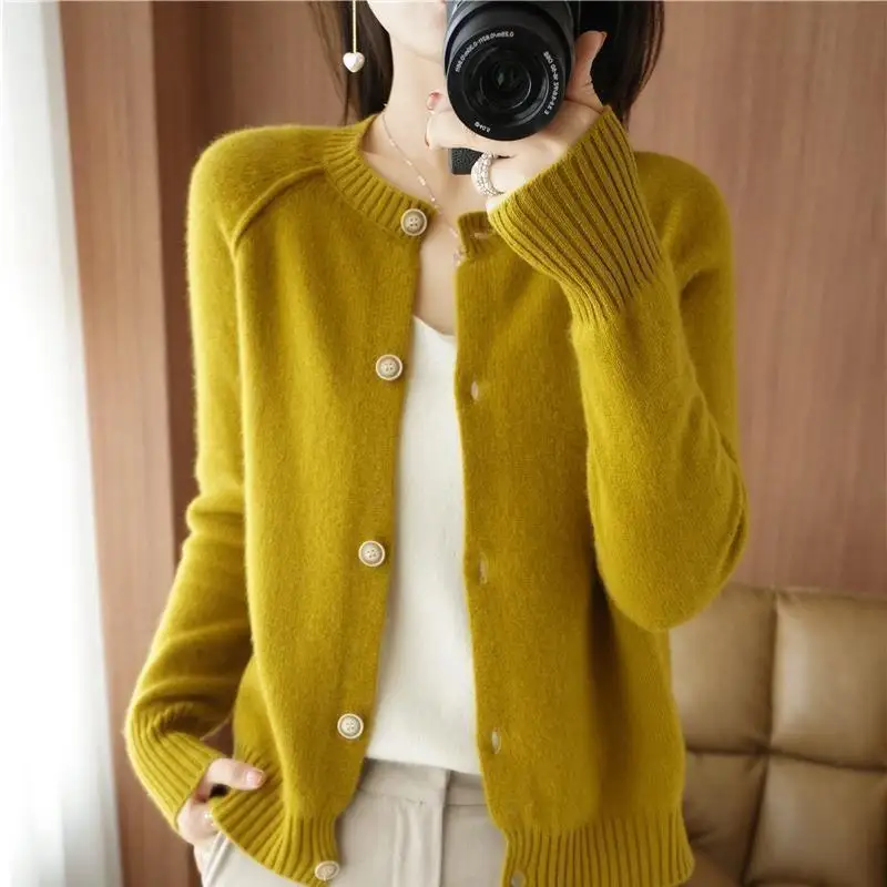 

Autumn Winter O-neck Single-Breasted Loose Solid Color Cardigan Woman Sweater New Casual Fashion Elegant Women's Knitting Coat