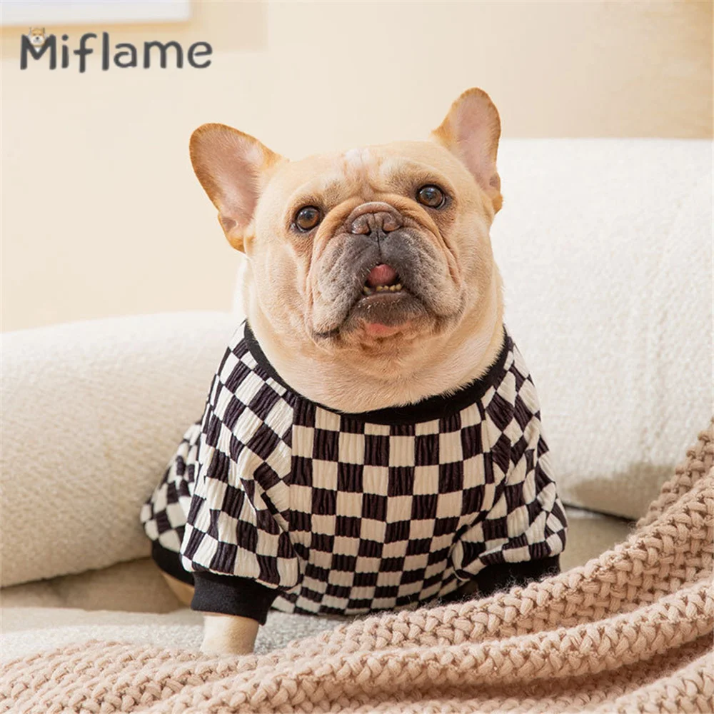 Miflame Autumn Winter Medium Dogs Pullover Little Bear Printed Garment Pug French Bulldog Chessboard Hoodies Warm Pet Clothes