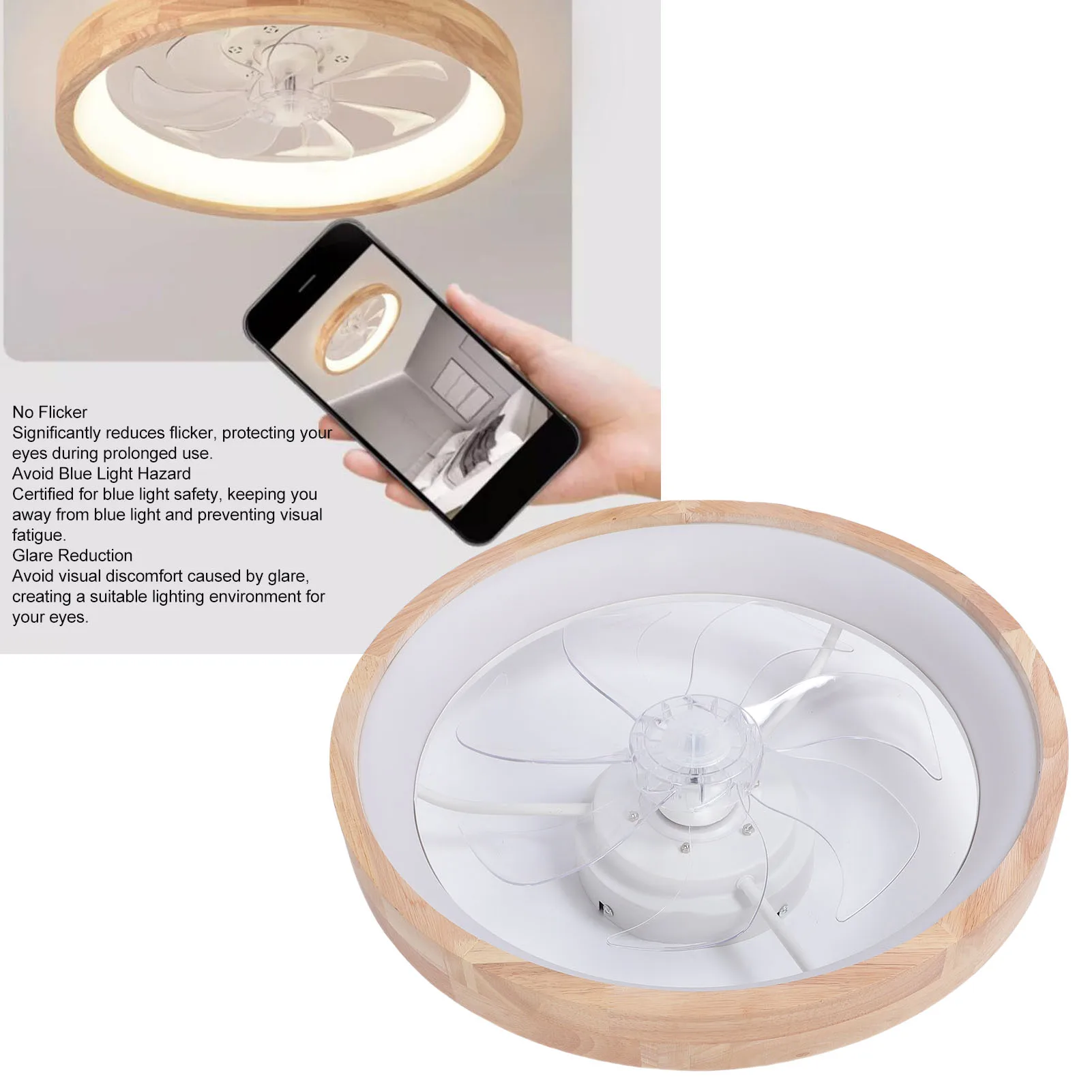 

Flush Mount Ceiling Fan 3 Color Temperature LED Ceiling Fan Light Energy Efficient Timer 6 Speeds Stepless Dimming for Bedroom