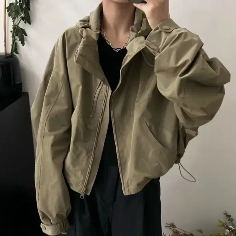 Deeptown-Chaqueta corta con capucha para mujer, cortavientos de estilo coreano, ropa de calle Vintage con cremallera, prendas de vestir elegantes,