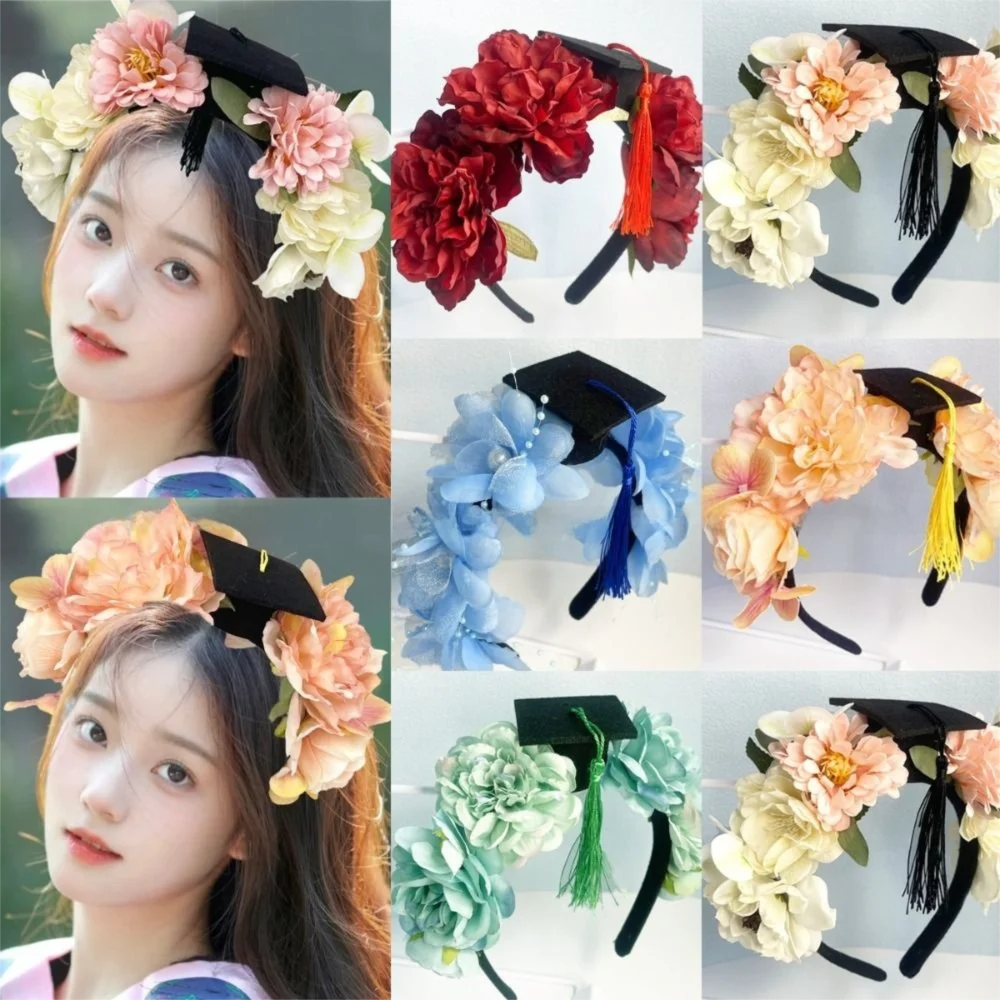 

Durable Doctor Flowers Hair Band Master Bachelor Academic Hat with Tassels Charm Ornament Headwear Trencher Cap College
