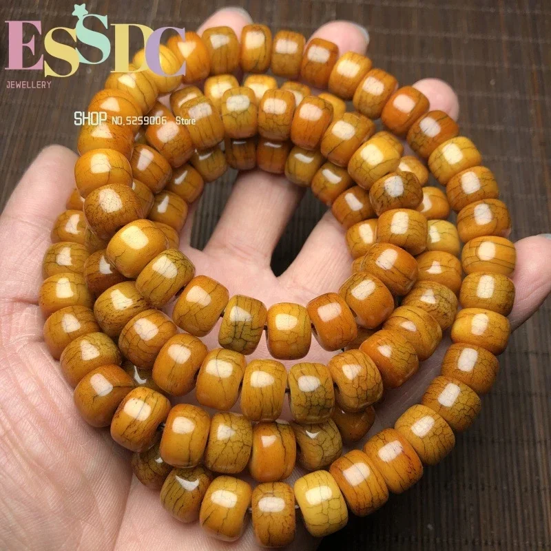 Natural Cattle Make Retro Cracked Buddha  108 Mala Ox  Barrel Beads Bracelet DIY Accessory Bone Carving Crafts