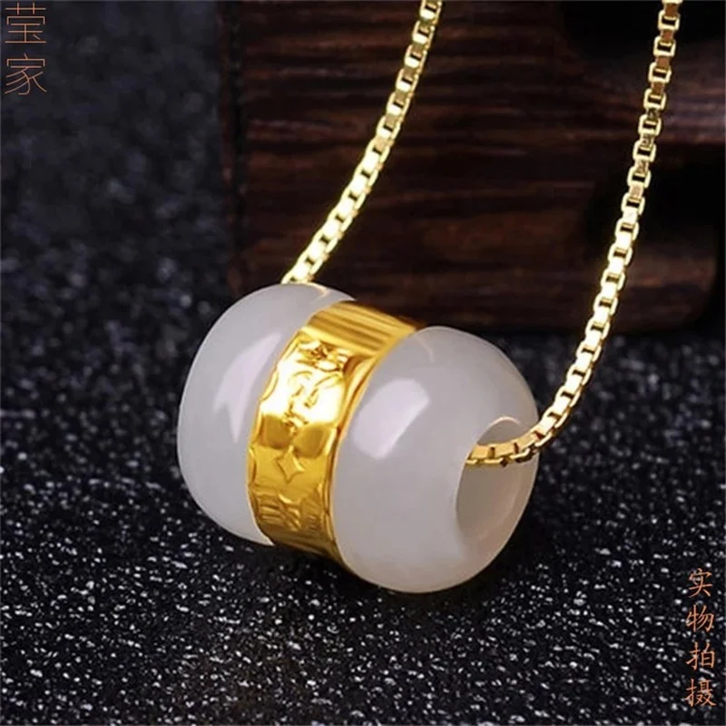 Natural White Jade Hand-carved Passepartout Pendant Fashion Boutique Jewelry Men and Women Necklace Gift Accessories