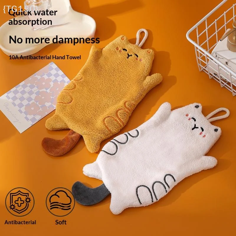 〔T〕Cartoon Animals Hand Towel Absorbent Hand Cloth Bathroom Hanging Towel Kitchen Cleaning Wipe Cloth Cute Cat Bathroom Towels